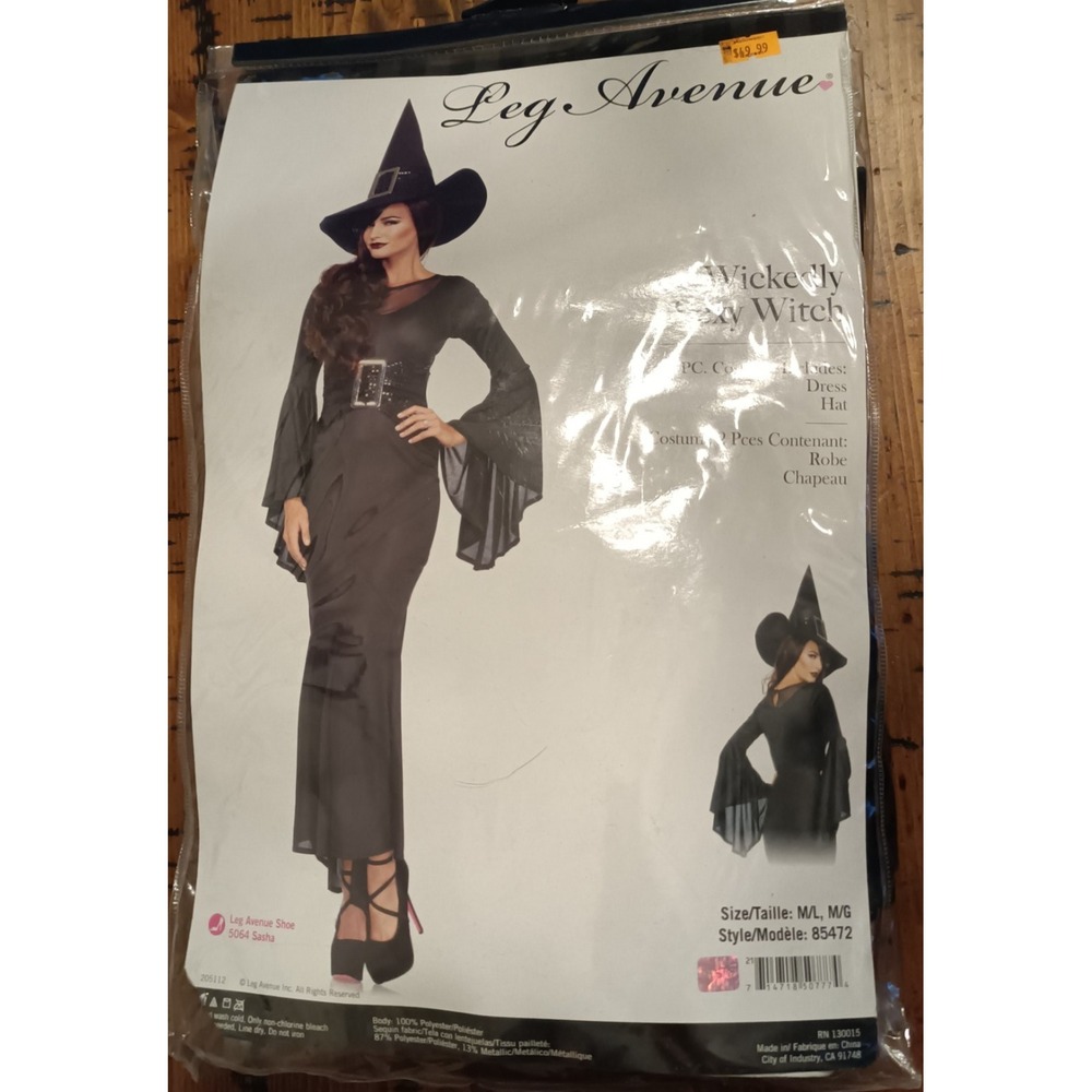 Leg Avenue Wickedly Sexy Witch Costume Dress Hat Black Adult M/L 85472   G2